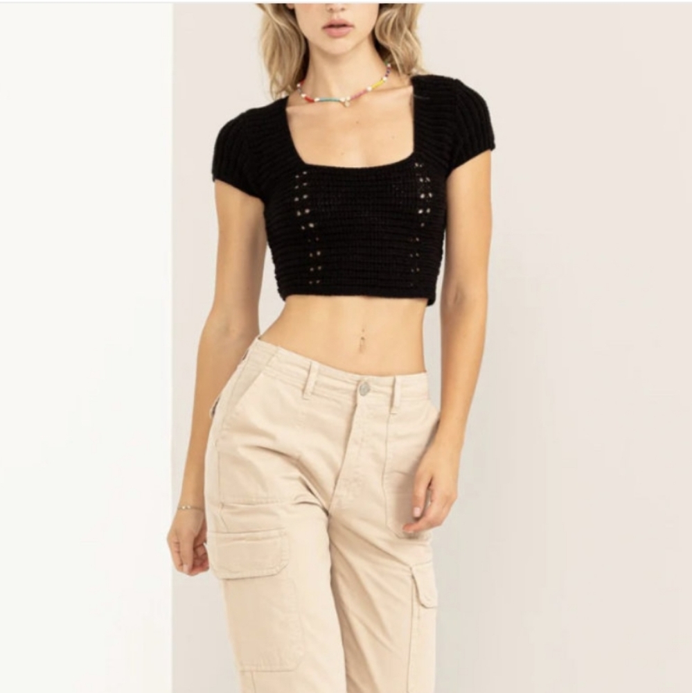 Double Zero NWTS M Lace Up Crochet Crop Top
